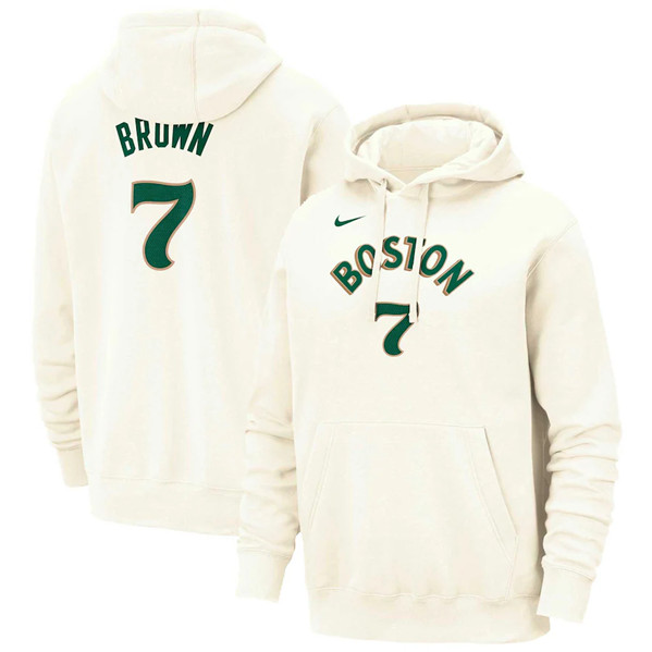 Men's Boston Celtics #7 Jaylen Brown White 2023/24 City Edition Name & Number Pullover Hoodie